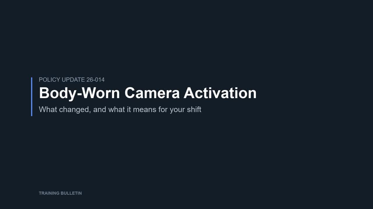 Title card for the Body-Worn Camera Activation policy training explainer